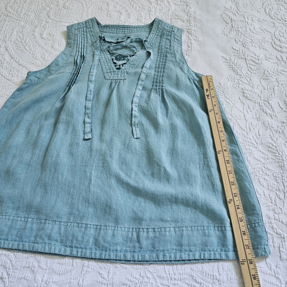 Artisan NY 100% linen blue blouse lace up front coastal Lagenlook size M - Picture 5 of 8